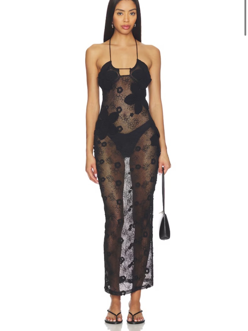 REVOLVE Black Sheer Floral Lace Halter Maxi Dress with Appliqué